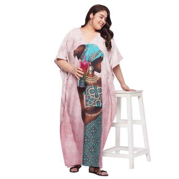 Women Plus Size Fit and Flare Light Pink Polyester Kaftan Dress by Gypsie Blu - Picture 1 of 7